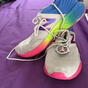 New Balance Kids' White and Rainbow Sneakers